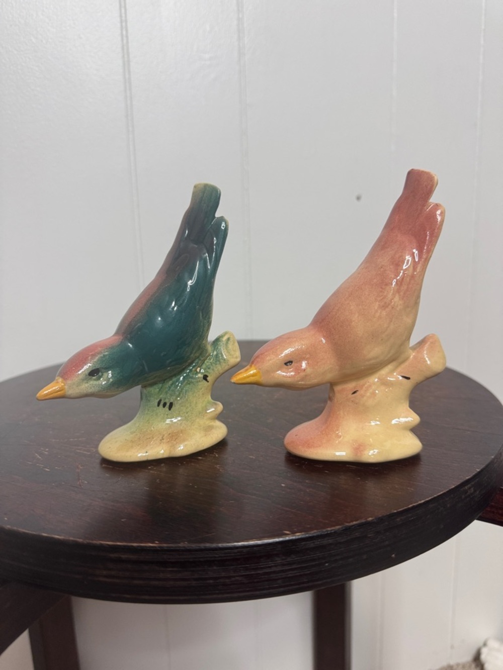 Vintage ceramic bird figurine pair lot of 2 glazed
